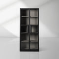 French Vintage Factory Tall Display Cabinet with Tempered Glass Doors Wood Living Side Cabinet Bookcase