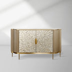 Perla luxury Two-Door Buffet Cabinet Slate Stone Tabletop Sideboard With Mother-of-Pearl Door Panel