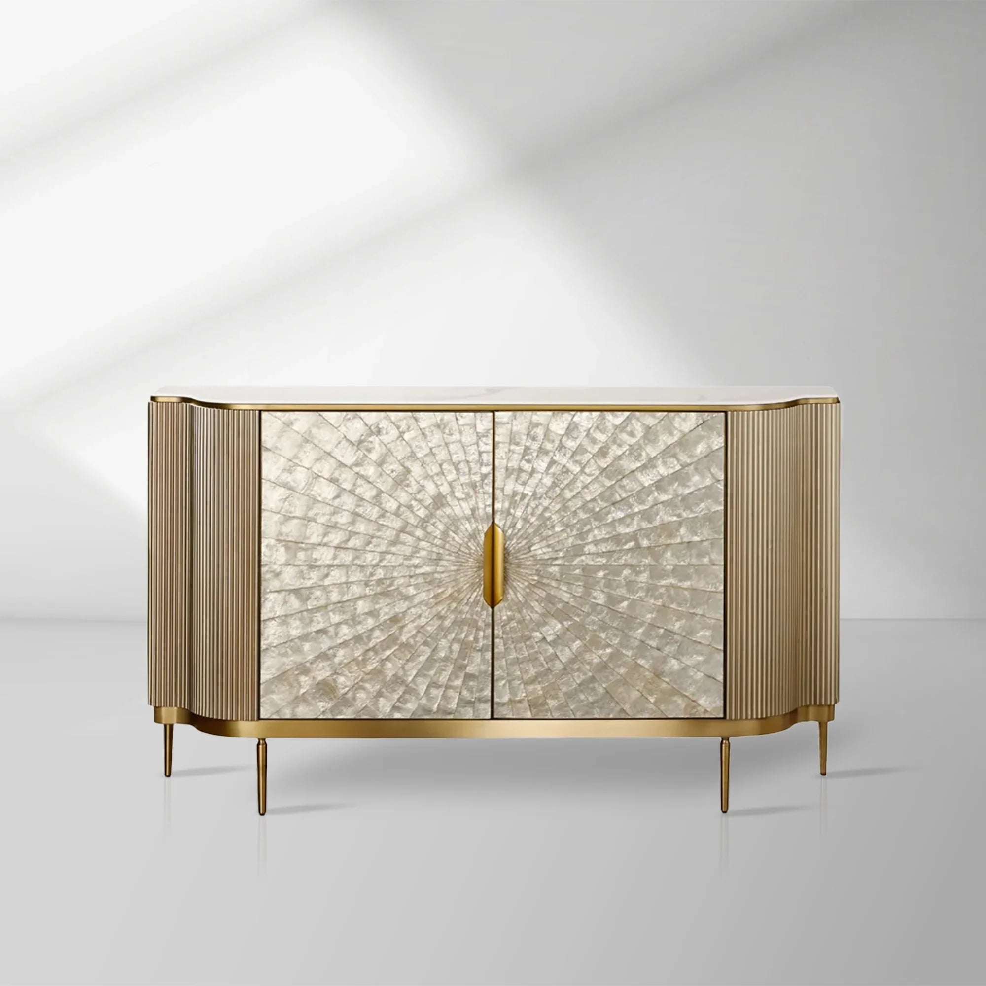 Perla luxury Two-Door Buffet Cabinet Slate Stone Tabletop Sideboard With Mother-of-Pearl Door Panel