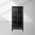 Avenue Ash Wood Tall Display Cabinet with Glass Doors Living Side Cabinet