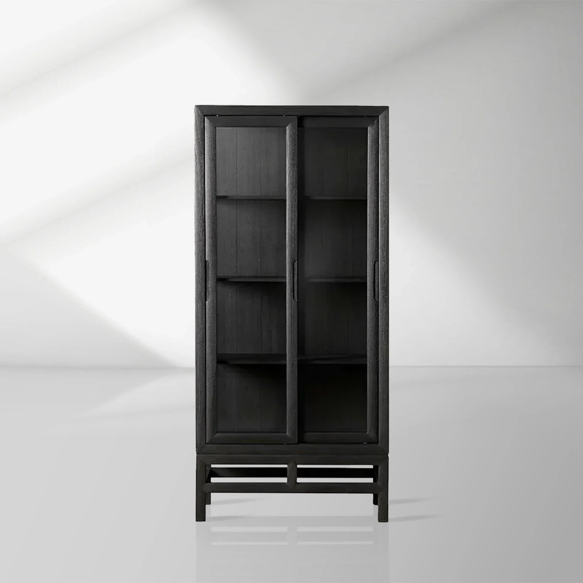 Avenue Ash Wood Tall Display Cabinet with Glass Doors Living Side Cabinet