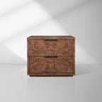 Corey Closed Nightstand with Mappa Burl Wood Bedside Nightside Table 2-Drawer Cabinet
