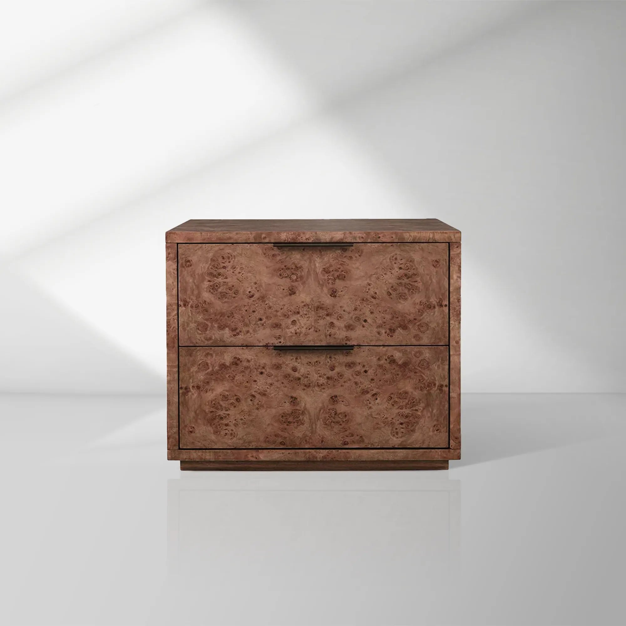 Corey Closed Nightstand with Mappa Burl Wood Bedside Nightside Table 2-Drawer Cabinet