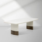 Carolin Pebbled Cream Faux Leather Top Dining Table with Wood Base