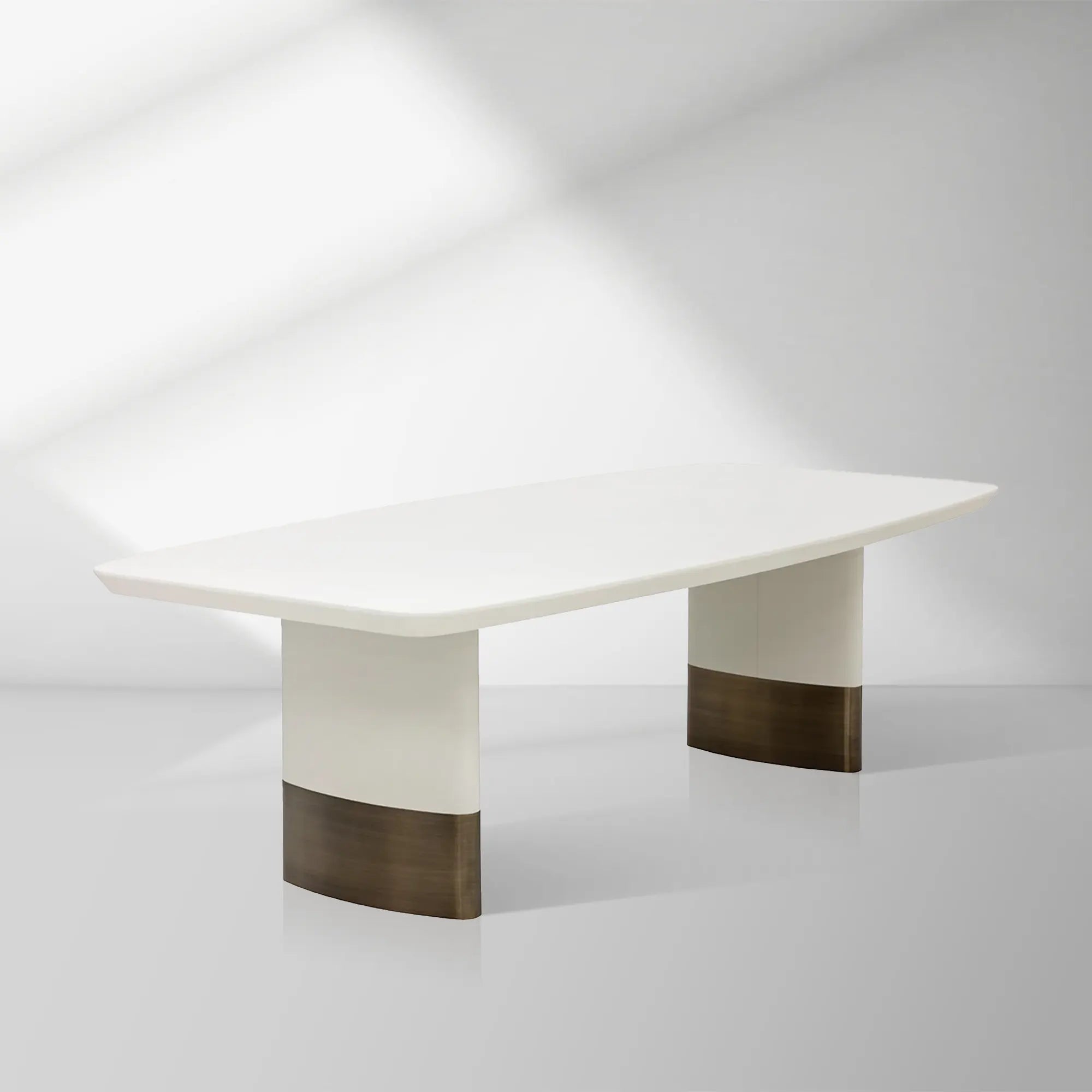 Carolin Pebbled Cream Faux Leather Top Dining Table with Wood Base