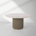 Canodi Polished Cream Marble Stone Top Dining Table with Wood Fluted Base