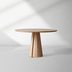 Brank White Oak Wood Round Dining Table With Cone Base