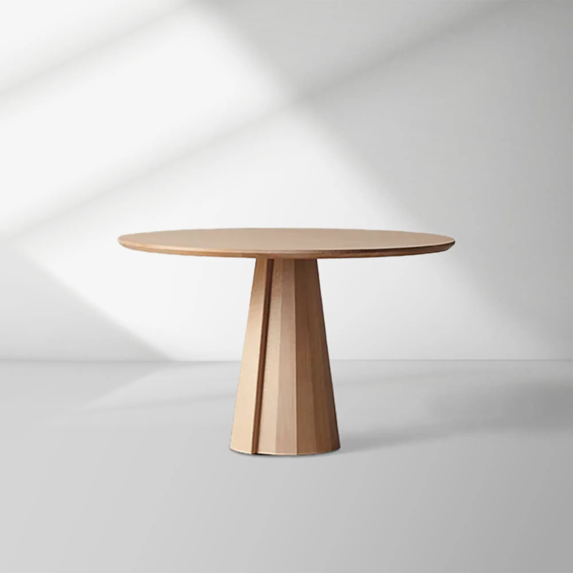 Brank White Oak Wood Round Dining Table With Cone Base