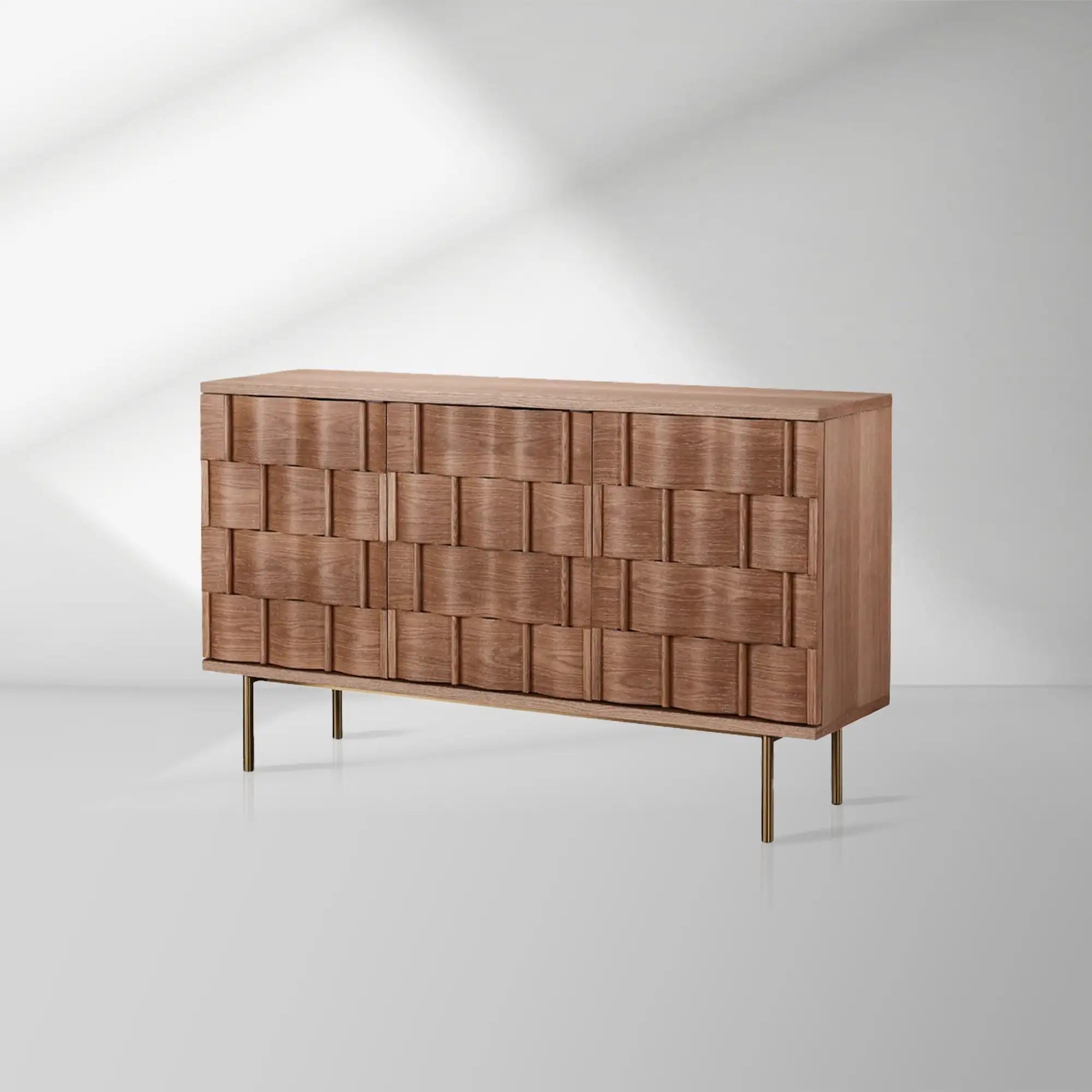 Ariel Woven-Texture Sideboard Wood 3-Door Storage Buffet Entryway Cabinets
