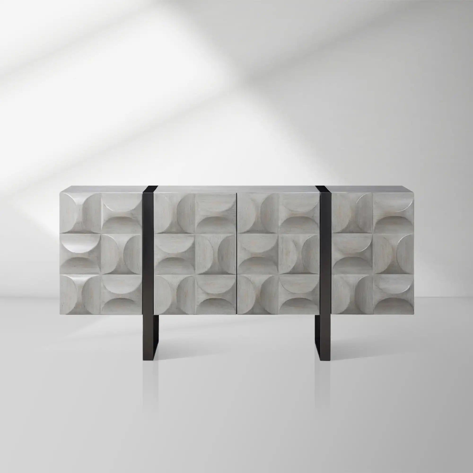Livora Wood Vierschichtiges Sideboard, grau, Eingangsschrank mit Kufenfuß aus Edelstahl