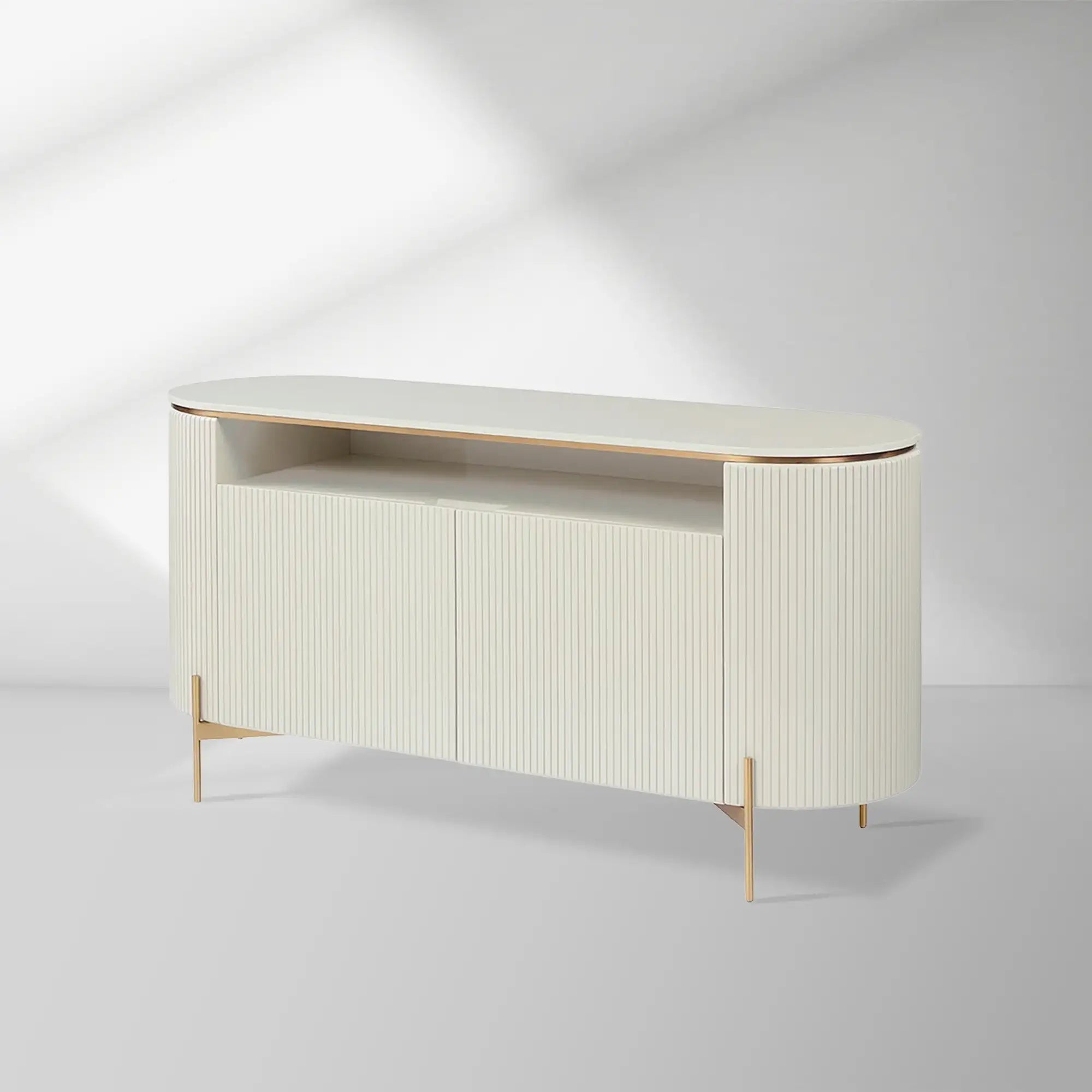Panoso Luxury Buffet Sideboard Curved Entryway Cabinet With Gold Stainless Steel Legs