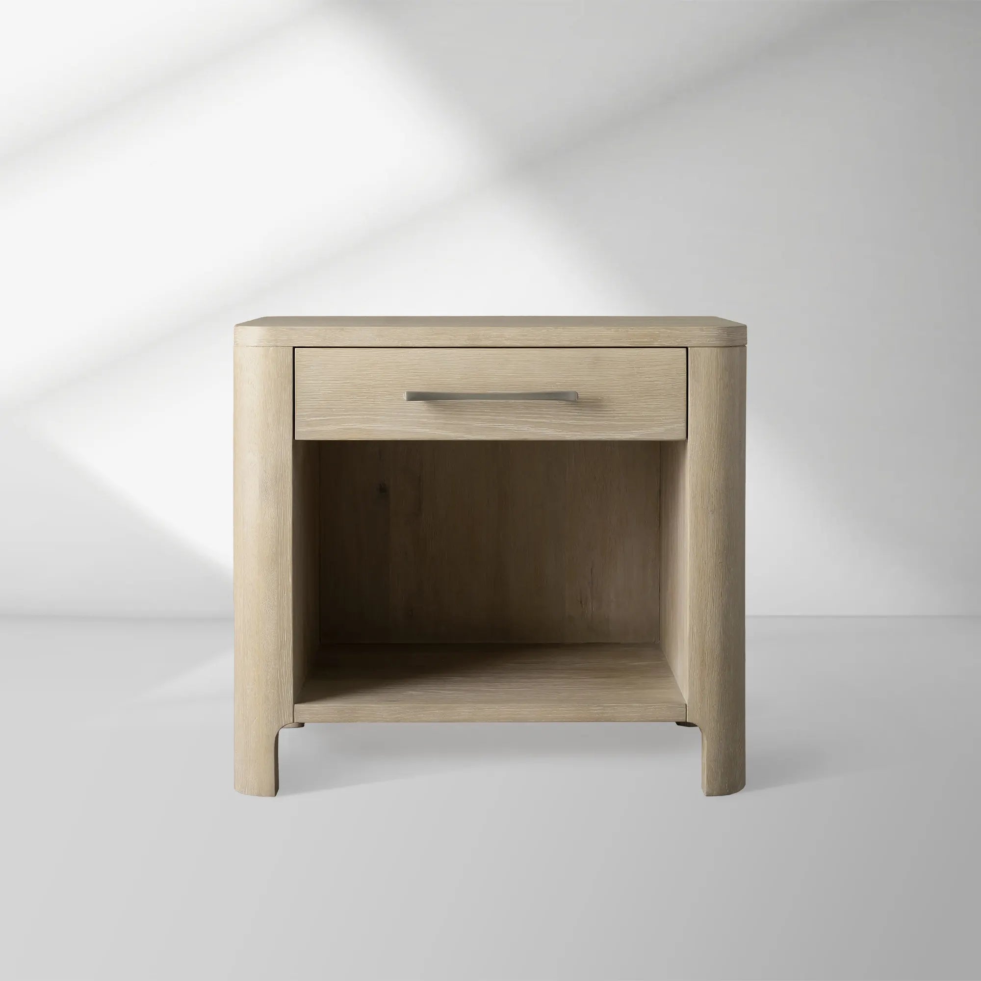 Calista Open Nightstand with Oak Wood Veneered Nightside Table Bedside 1-Drawer Cabinet