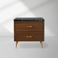 Giselle Mahogany Wood Nightstand with Black Marquina Veneer Top 2-Drawer Cabinet Nightside Table