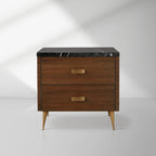 Giselle Mahogany Wood Nightstand with Black Marquina Veneer Top 2-Drawer Cabinet Nightside Table