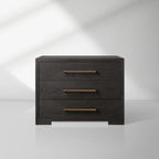 Darwyn Closed Nightstand with Solid Oak Wood & Oak Veneers Brass Handles Bedside Nightside Table 3-Drawer Cabinet