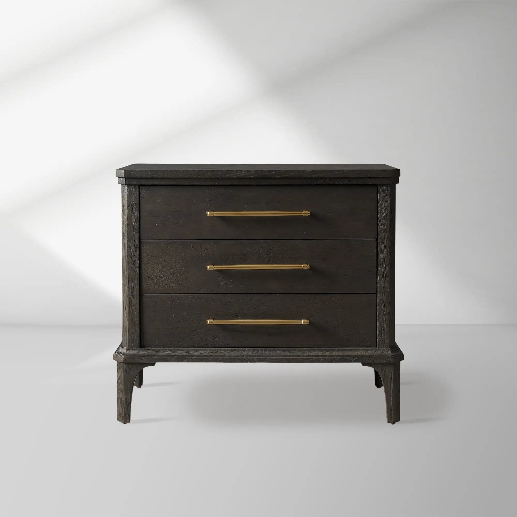 St. Martin Wood Closed Nightstand Oak Nightside Table with Soft-Close 3-Drawer Cabinet