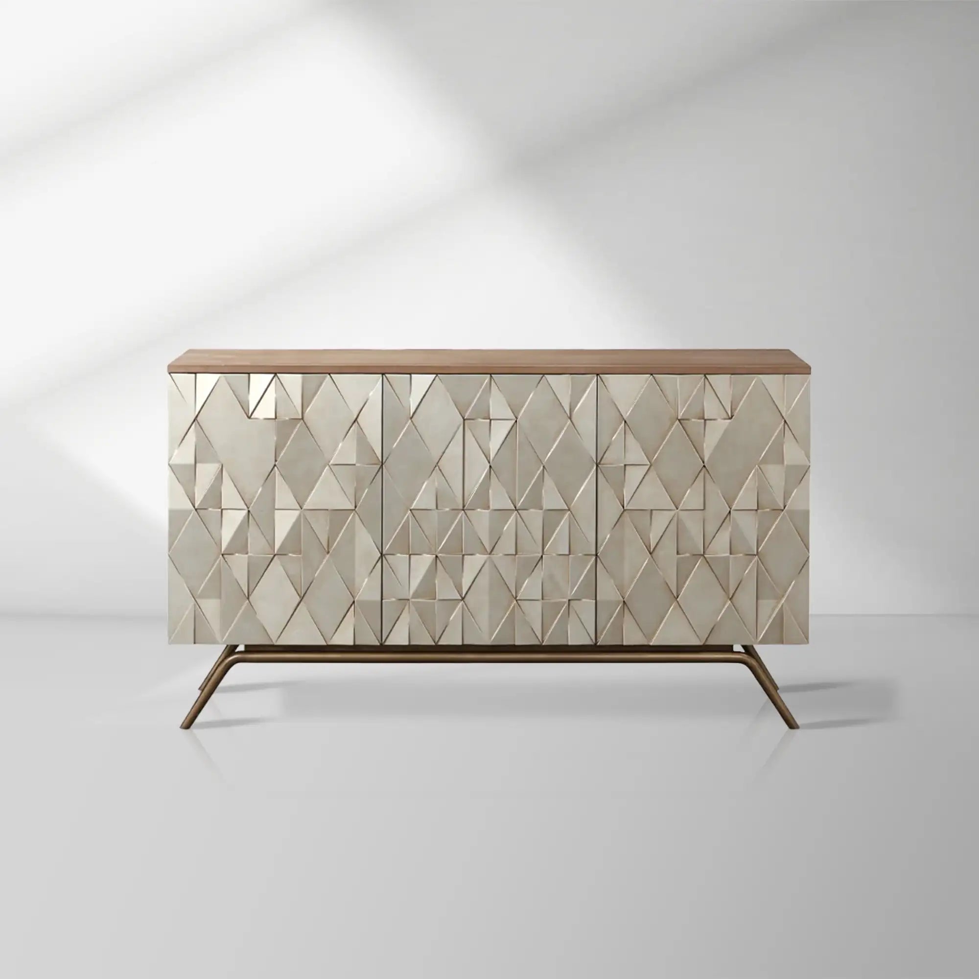 Champagne Geometric Finish Buffet Sideboard Luxury Three-Door Entryway Cabinet