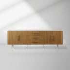 Finnley 100" Marble Top Buffet Sideboard Wood Living TV Cabinet Entryway Cabinet