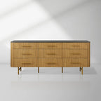 Finnley Natural Marble Stone Top Nine-Drawer Dresser White Oak Wood Drawer Chest Cabinet
