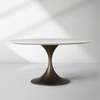 Aero Saint Germain Dining Table Round Marble Stone Tabletop Tulips Dining Table with Launette Steel Base