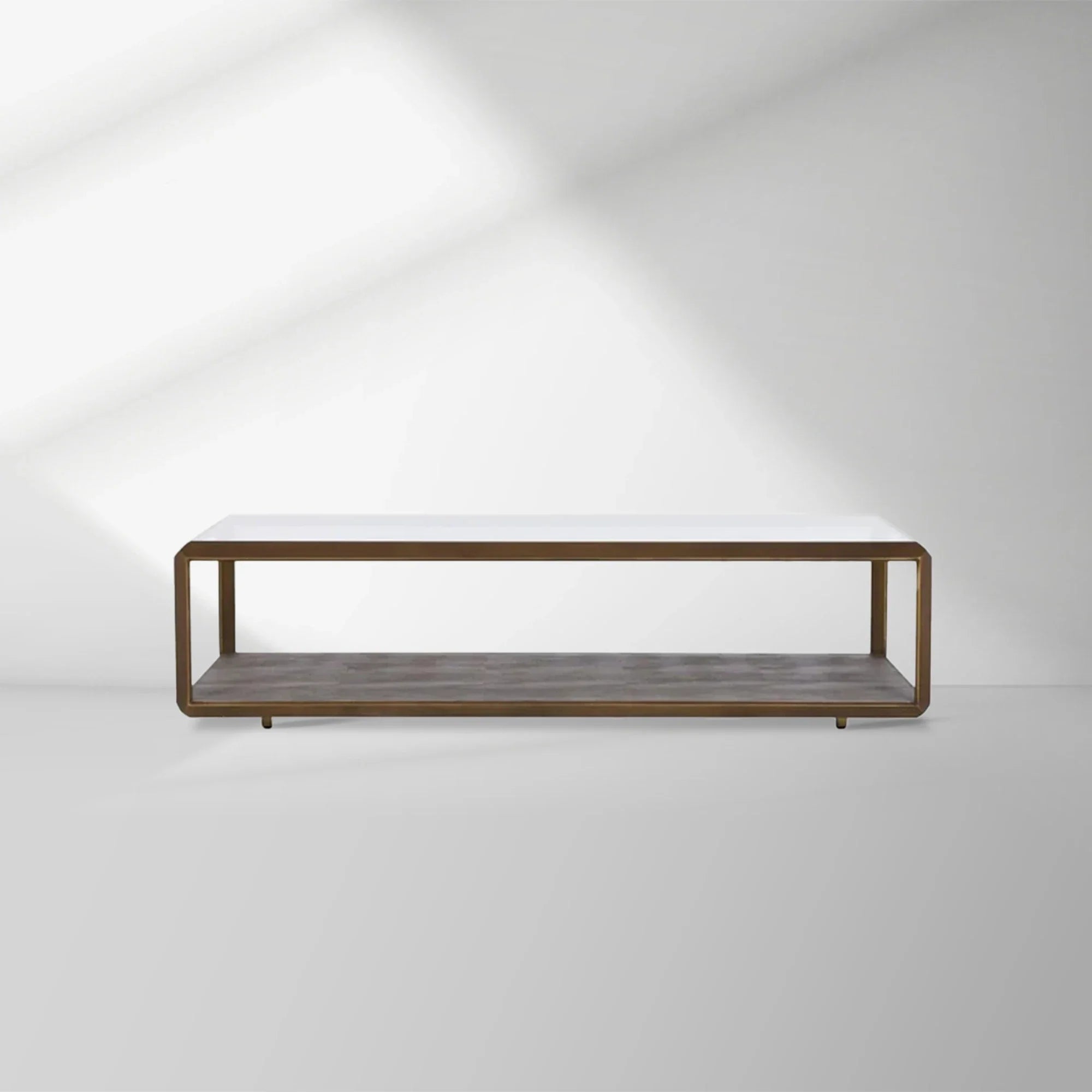 Table basse rectangulaire en verre Max avec fausse incrustation en galuchat