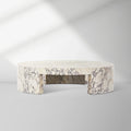 Runder Couchtisch Veneta mit Carrara-Marmor-Furnierplatte für Wohnzimmer und Holztisch