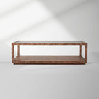 Corey Rectangle Coffee Table with Mappa Burl Wood & Glass Tabletop Sofa Center Tea Table Cocktail Table