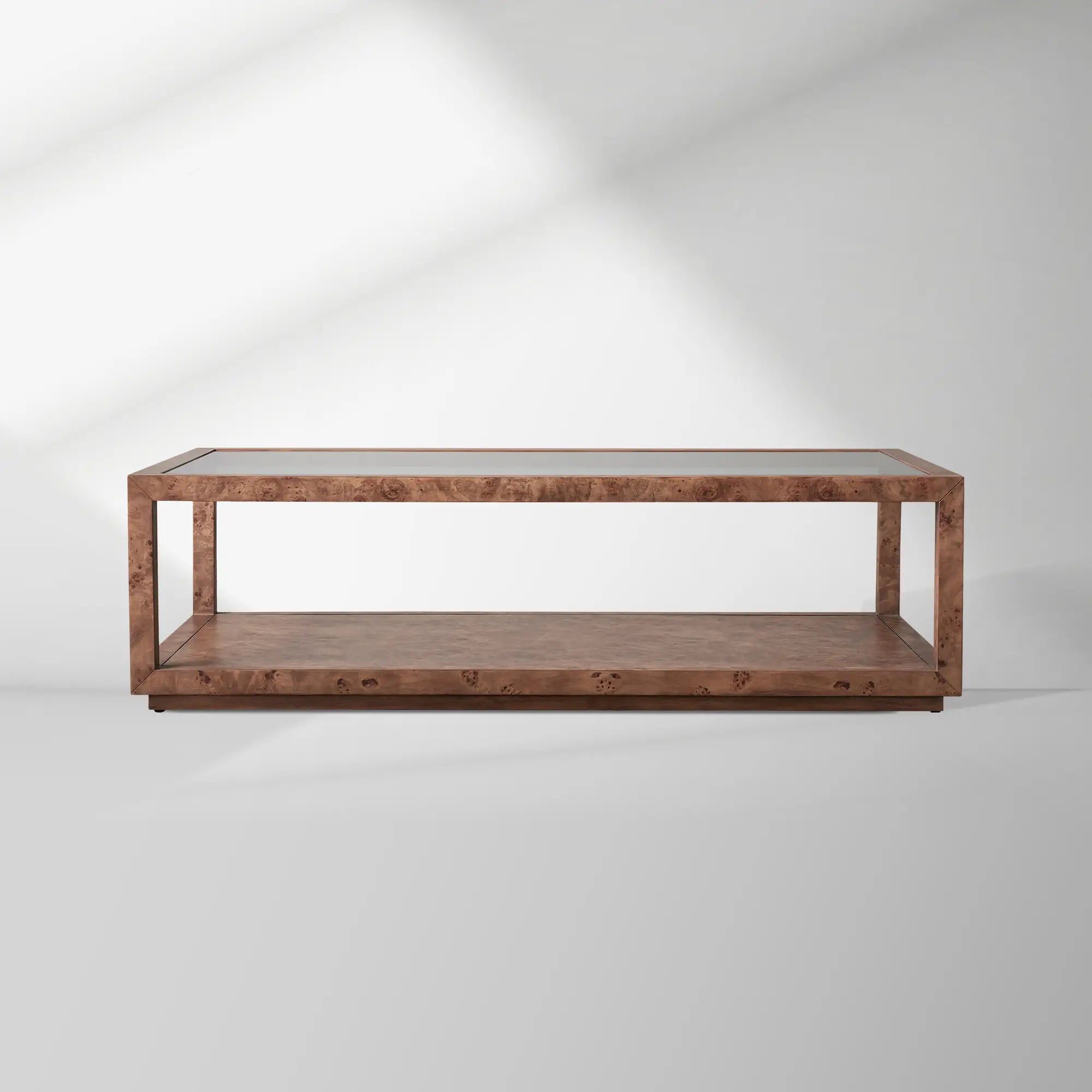 Corey Rectangle Coffee Table with Mappa Burl Wood & Glass Tabletop Sofa Center Tea Table Cocktail Table