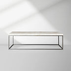 Arielle Rectangle Coffee Table with Fossilized Clamshell Top Iron Base Sofa Center Tea Table