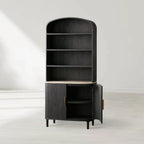 Danny Wood Tall Display Hutch with Marble Top Oak Sideboard Buffet Storage Table Kitchen Pantry Cabine