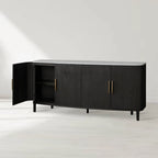 Danny Country Oak Buffet Sideboard Marble Top Media TV Cabinet Wood Entryways Cabinet