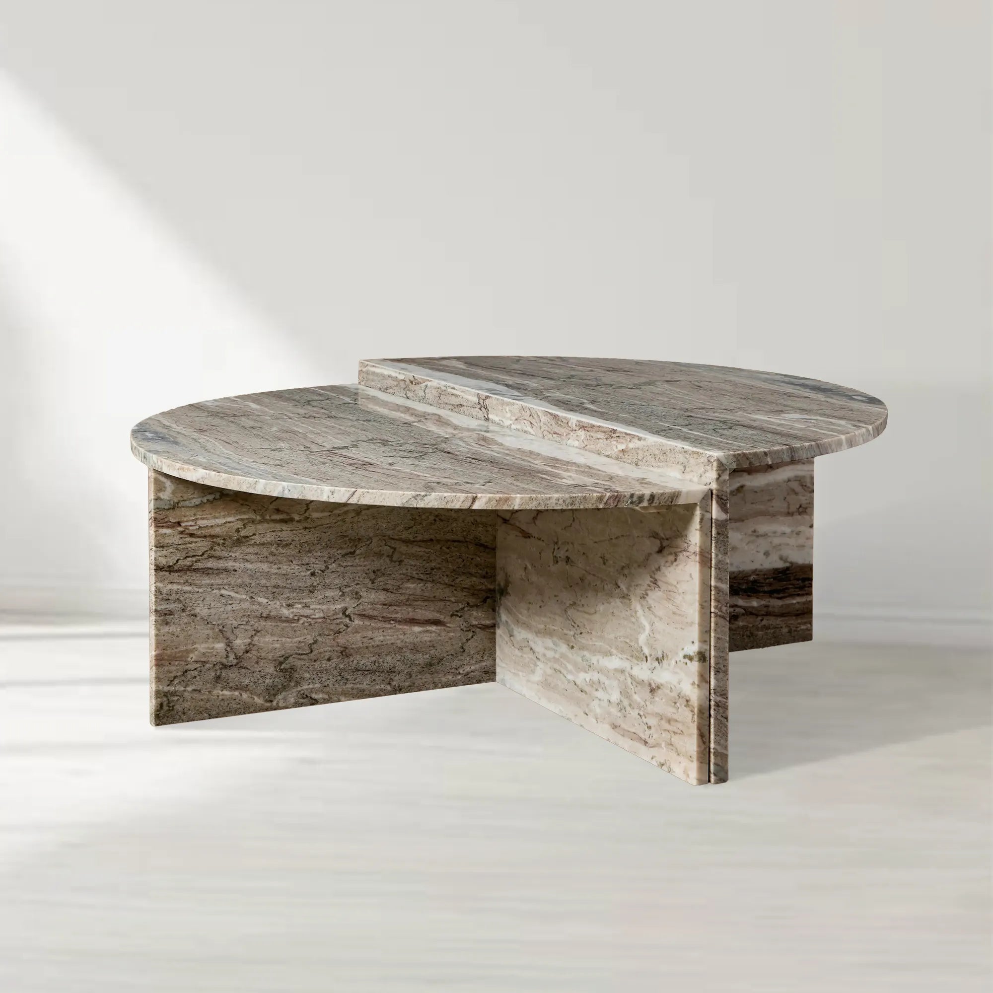 Riggs Modularer runder Couchtisch aus Marmor mit runder Cocktailtischplatte aus Naturmarmor, Sofa-Beistelltisch