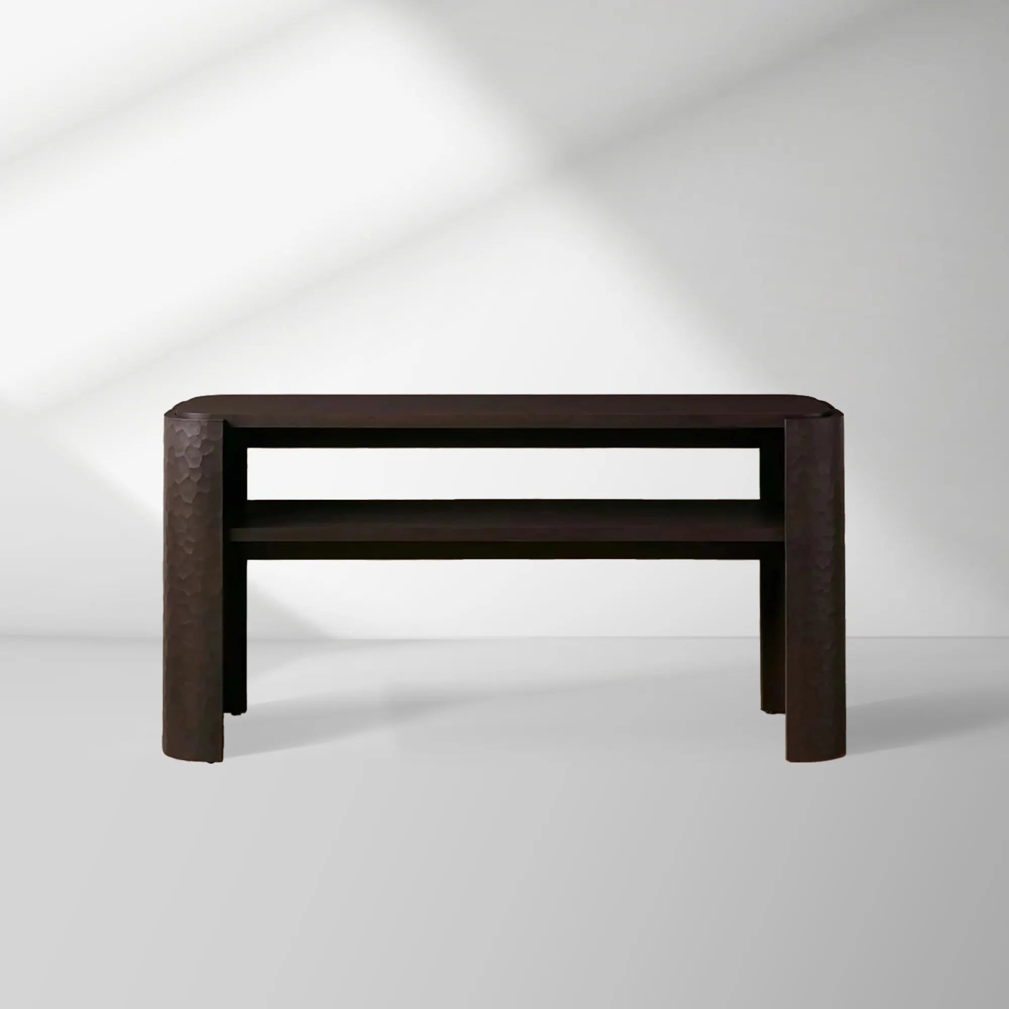 Chiseled Mahogany Entrance Console Table Wood Deep Brown Modern Minimalism Style Hallway Entryway Table