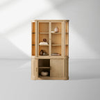 Coventry Reeded Detailing Glass Tall Display Cabinets White Oak Sideboard Dining Room Side Cabinet with LED Lighting