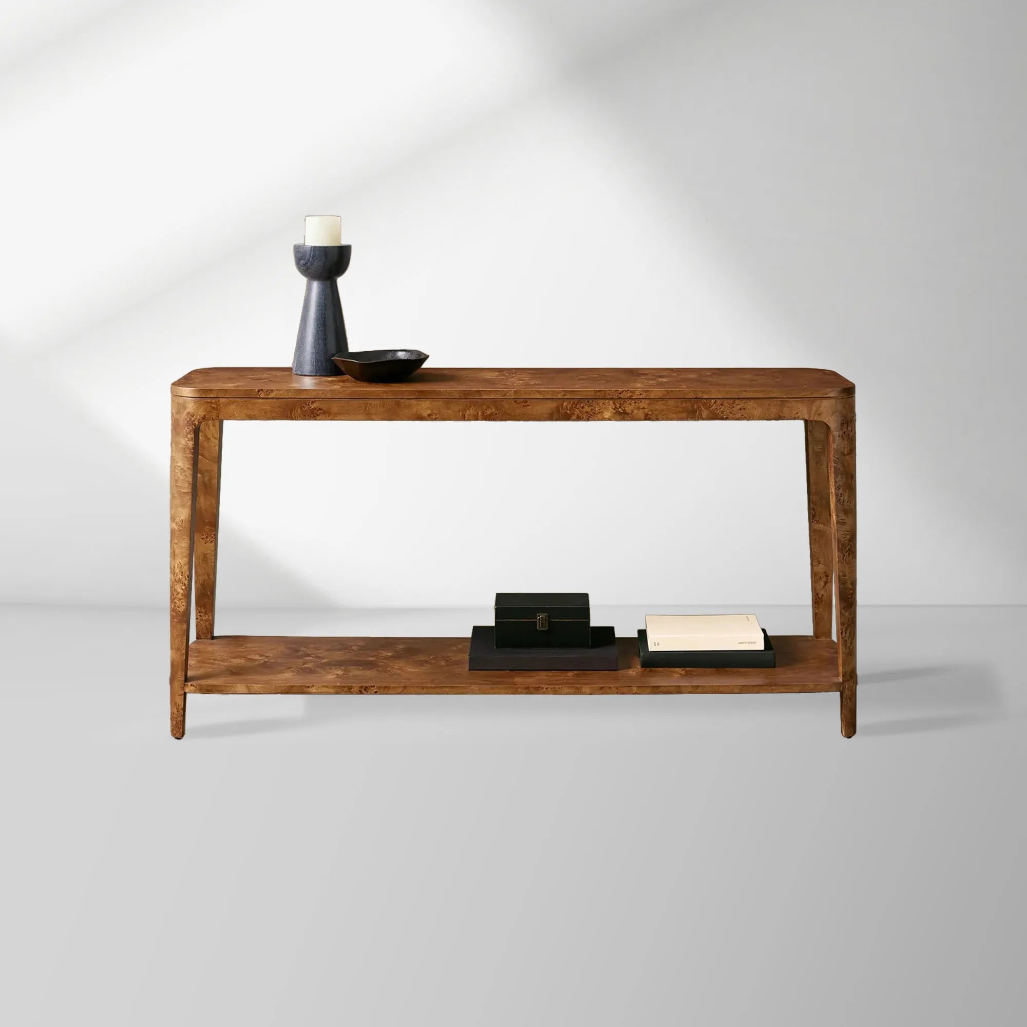 Mogadore Mappa Burl Entryway Console Table Poplar Wood Mid-Century Modern Style Hallway Entrance Table