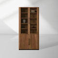 Vitrine Piermont avec porte vitrée, bibliothèque en bois, meuble vitrine haut, vaisselier d'appoint.