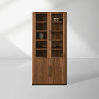 Vitrine Piermont avec porte vitrée, bibliothèque en bois, meuble vitrine haut, vaisselier d'appoint.
