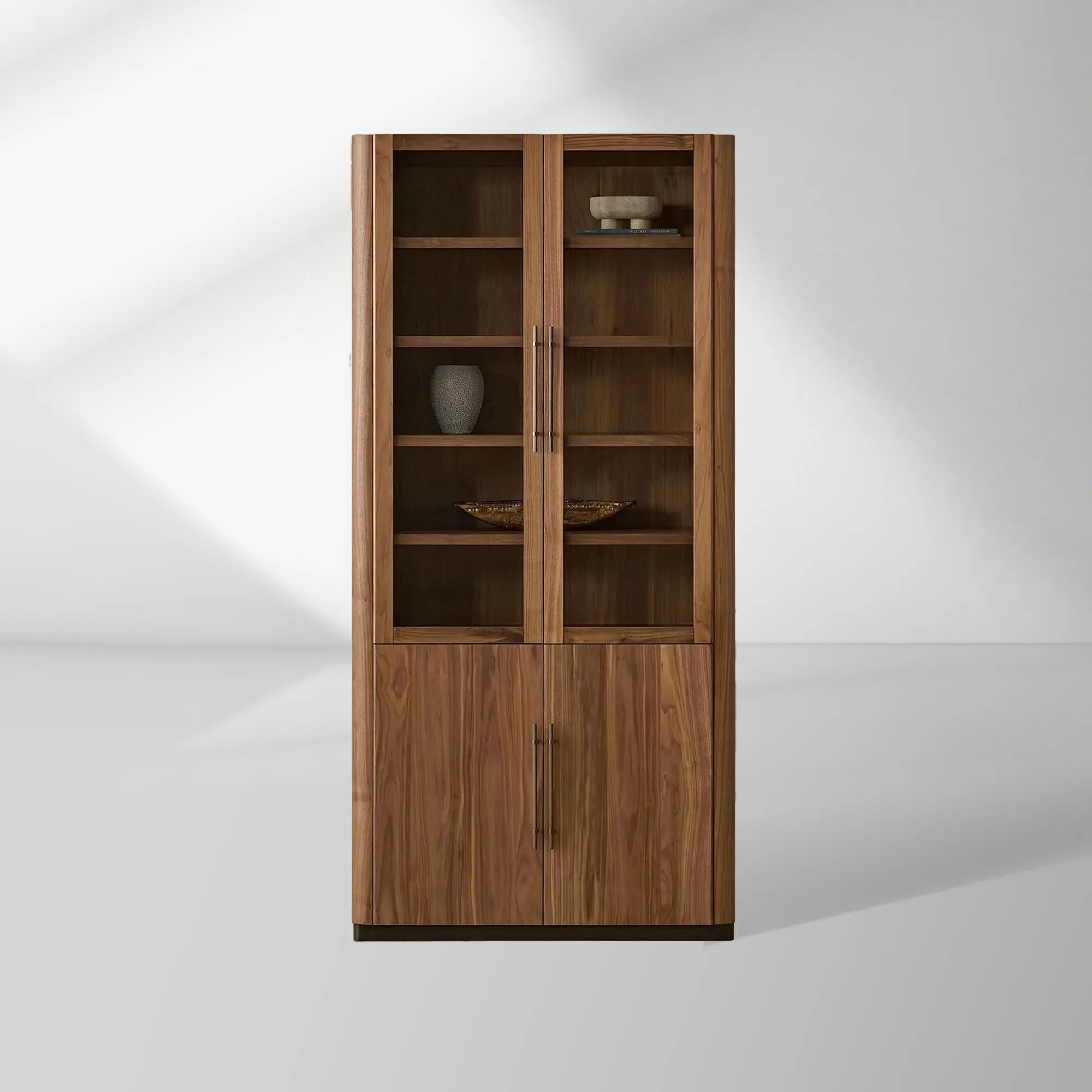 Vitrine Piermont avec porte vitrée, bibliothèque en bois, meuble vitrine haut, vaisselier d'appoint.