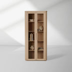 Vitrine haute Caden en noyer, meuble de rangement en bois, vitrine d'entrée, bibliothèque avec porte vitrée