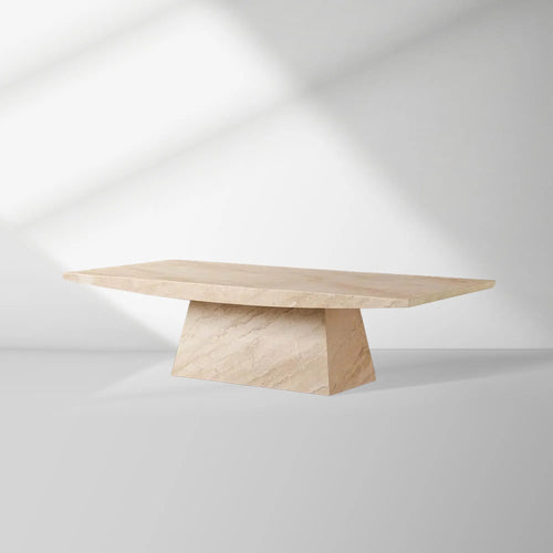 Ilaria Stone Coffee Table Beige Coralle Marble Pedestal Cocktail Table Living Room Center Tea Table