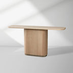 Caden Entrance Console Table Cream Stone Top & Brushed Nickel Plinth Center Tea Table