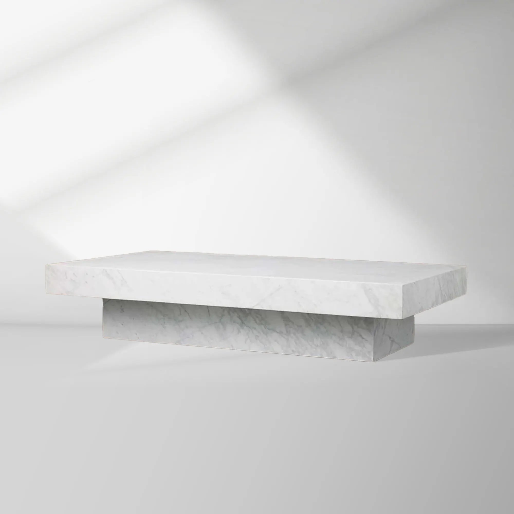 Cinzia Rectangle Stone Coffee Table with Natural Marble Top Plinth Base Sofa Center Tea Table