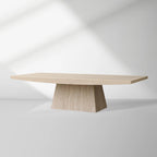 Ilaria Light Travertine Coffee Table with Italian Stone Pedestal Living Room Center Tea Table Cocktail Table