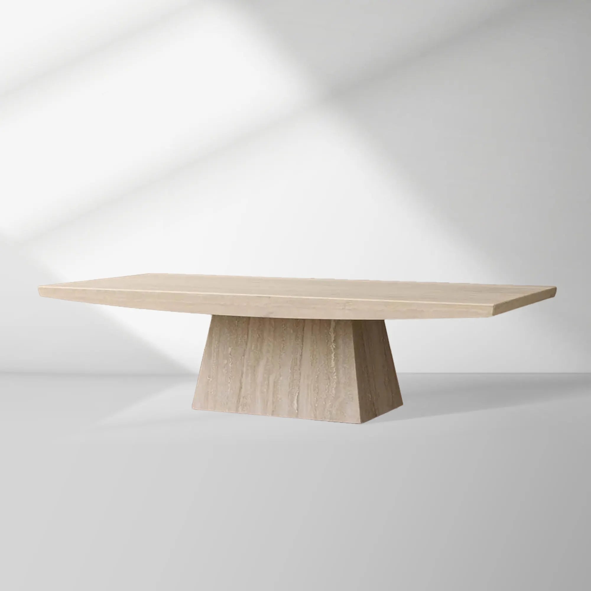 Ilaria Light Travertine Coffee Table with Italian Stone Pedestal Living Room Center Tea Table Cocktail Table