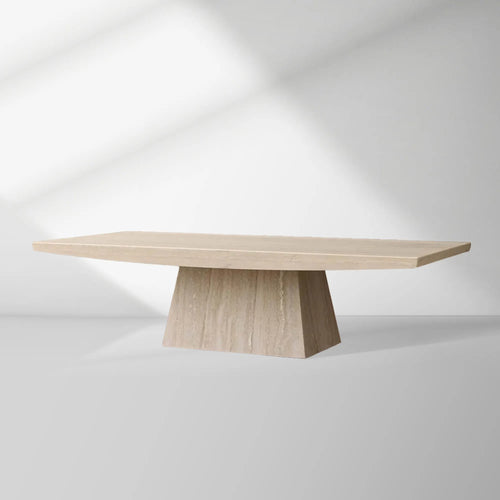Ilaria Light Travertine Coffee Table with Italian Stone Pedestal Living Room Center Tea Table Cocktail Table
