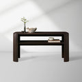Chiseled Mahogany Entrance Console Table Wood Deep Brown Modern Minimalism Style Hallway Entryway Table