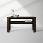 Chiseled Mahogany Entrance Console Table Wood Deep Brown Modern Minimalism Style Hallway Entryway Table