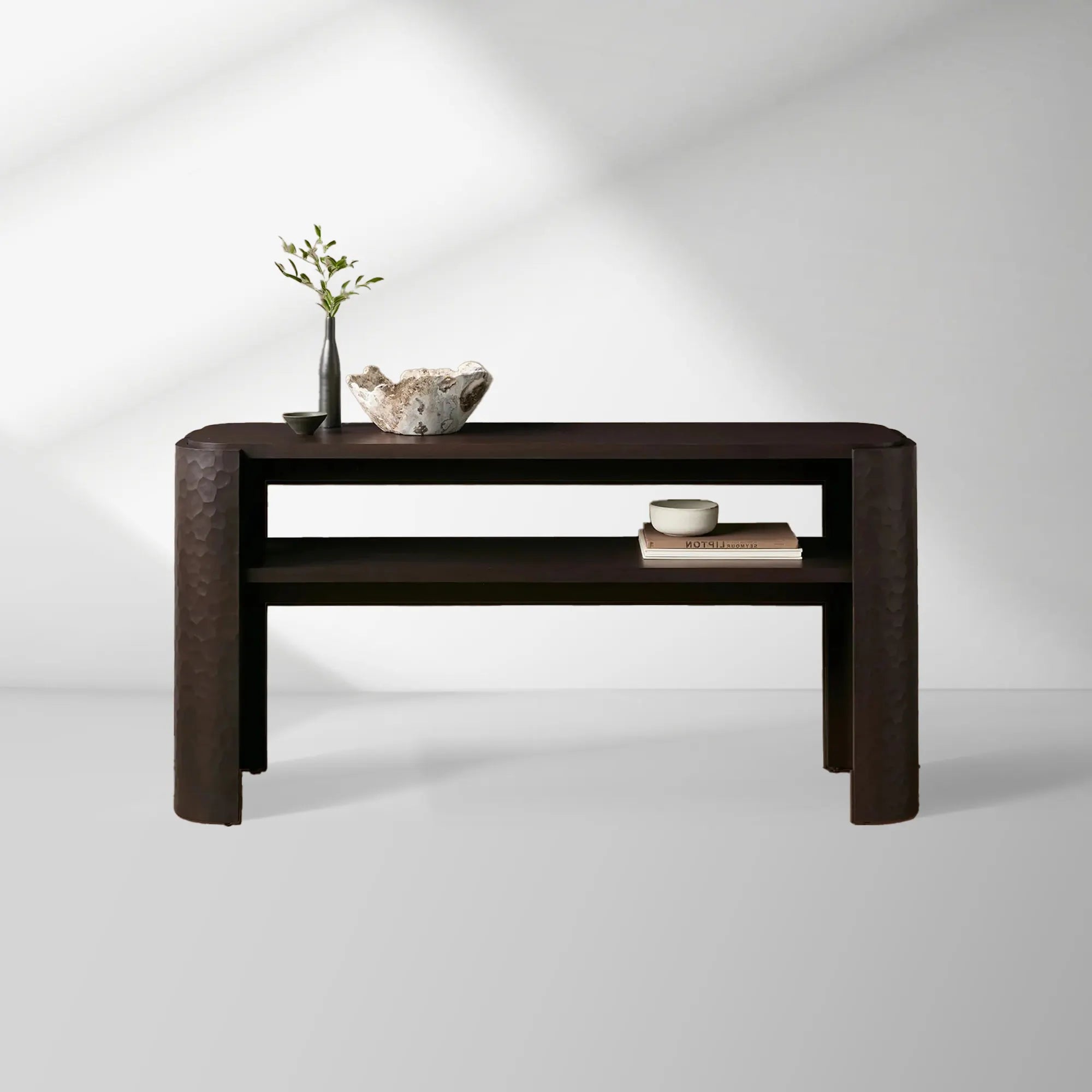 Chiseled Mahogany Entrance Console Table Wood Deep Brown Modern Minimalism Style Hallway Entryway Table