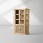 Coventry Reeded Detailing Glass Tall Display Cabinets White Oak Sideboard Dining Room Side Cabinet with LED Lighting