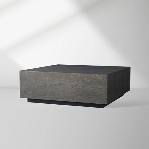 Sullivan Square Oak Coffee Table with Black Wooden Plinth Living Room Center Tea Table Cocktail Table